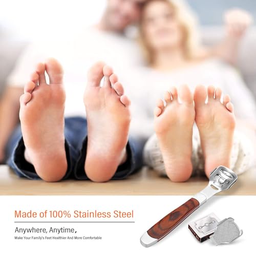 Premium Pedicure Foot File Set – Hard Skin & Callus Shaver with Ergonomic Wooden Handle, Corn Cutter Tool + 10 Replacement Blades