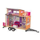 KidKraft Teeny House Wooden Dolls House on Wheels with Furniture and Accessories, Doll Caravan with Tow Bar, Kids' Toys, 65948