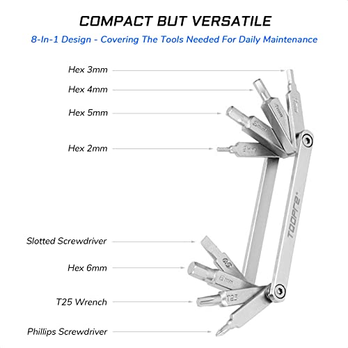 KIEVODE Bike Multi-Tool Mini Multitool Kit - 8 in 1 Lightweight Stainless Steel Tool With 2/3/4/5/6mm Hex Key, Screwdriver, T25 Wrench for Mountain Bicycle Road Bike MTB