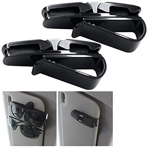 2 Pcs Glasses Holders for Car Sun Visor, FineGood Sunglasses eyeglasses Mount with Ticket Card Clip - Black