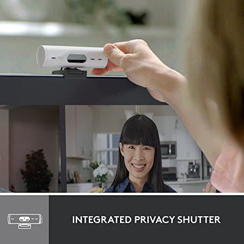 Logitech Brio 500 Full HD Webcam with Auto Light Correction, Show Mode, Dual Noise Reduction Mics, Webcam Privacy Cover, Works with Microsoft Teams, Google Meet, Zoom, USB-C Cable, Streaming - White