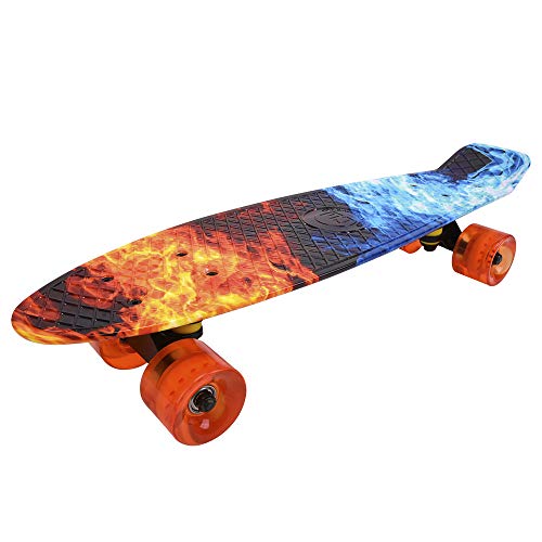 ChromeWheels Skateboards 22 inch Complete Skateboard Deck Mini Cruiser for Kids Boys Youths Beginners Adults, Fire