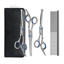 Dog Grooming Scissors Kit with Safety Round Tips, Stainless Steel Professional Dog Grooming Shears Set - Thinning, Straight, Curved Shears and Comb for Long Short Hair for Dog Cat Pet