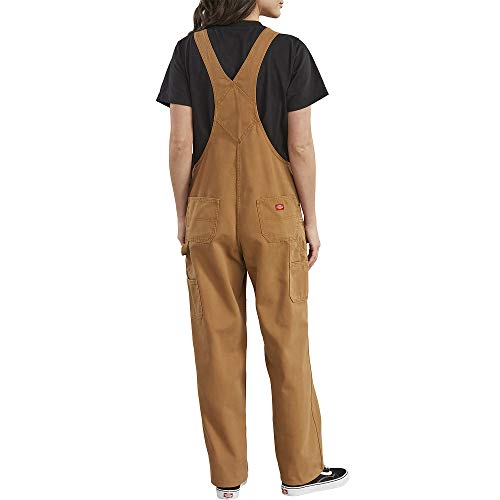 Dickies Women's Denim Bib Overall, Rinsed Brown Duck, Small
