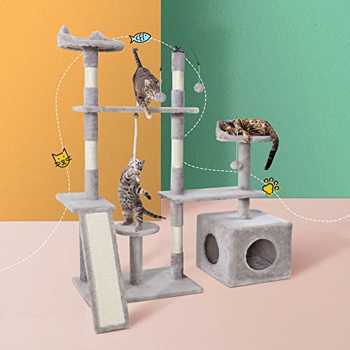 i.Pet Cat Tree 135cm Trees Scratching Post Scratcher Tower Toys Wood Condo House