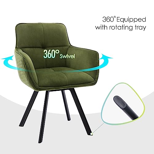 ONEVOG 180° Swivel Lumbar Support Home Office Desk Chair No Wheels, Velvet Accent Chair Upholstered Armchair with Metal Legs for Study, Work and Reading