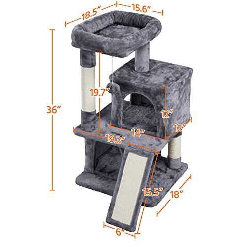 Yaheetech Cat Tree for Indoor Cats, 36in Cat Tower Cat Condo w/Extra Large Perch, Scratching Posts, Scratching Board, Dangling Ball, Cat Play Tower for Cats and Kittens