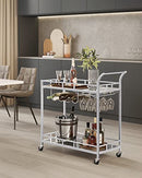 VASAGLE Bar Cart Silver, Home Bar Serving Cart, Wine Cart with 2 Mirrored Shelves, Wine Holders, Glass Holders, for Kitchen, Dining Room, Silver ULRC090E62, 15''Dx35.4''Wx33.9''H