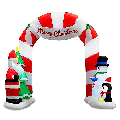 Jingle Jollys Christmas Inflatable Illuminated Santa Archway, Outdoor Decorations, 3M Cold White LED Lights with Pegs and Ropes Set Built-in Pump Lawn Yard Decor