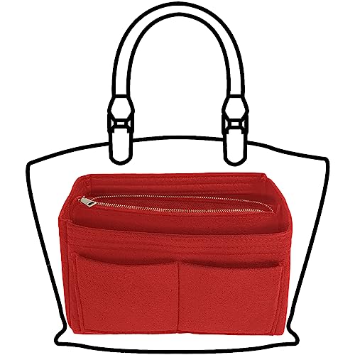 Purse Organizer Insert for Handbags,Detachable Handbag Insert Bag with 13 Pockets,Softened Felt Bag Cosmetic Insert Organizer with Zipper Cosmetic Bags Large Capacity Travel Bag Girl (Red)