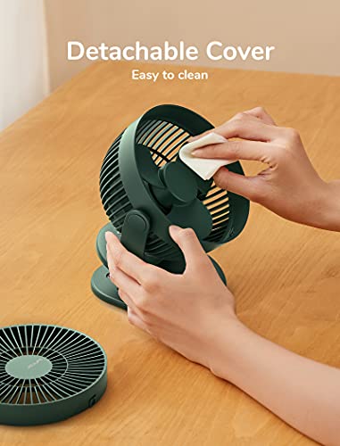 JISULIFE Stroller Fan Clip on Desk Fan, 4000mAh Battery Operated Fan, Quiet & Narrow Slot Design, 4 Speeds, Max 14 Hrs, Ideal for Bed, Desk, Car Seat, Office, Camping, Bedroom - Dark Green(2022)