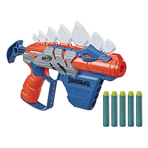 Nerf - Dinosquad - Stegosmash Dart Blaster - US Version - Stegosaurus Dinosaur Design - Pull-Back Priming Handle - 5 Official Nerf Darts - 4-Dart Storage - Toys For Kids - F0805 -Ages 8+