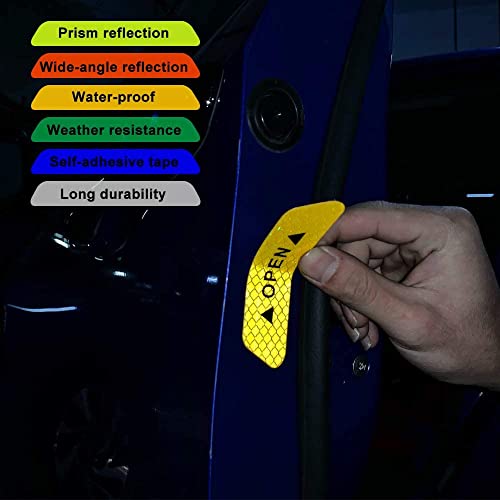 4PCS/Set Car Door Stickers Universal Safety Warning Mark Open High Reflective Tape - Bike Helmet Sticker - Car Motorcycle Accessories Exterior - Night Visibility Safety Sign Tape (Yellow)