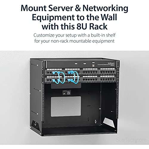 StarTech.com 8U 12" x 18" Wall-Mount Server Rack with Built-in Shelf, Black (WALLSHELF8U)