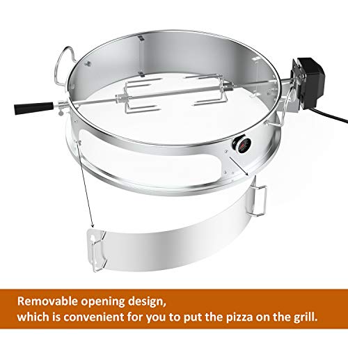 onlyfire Stainless Steel Pizza Ring Kit with Rotisserie,pizza stone&shovel,Multifunctional BBQ Kit,for Roasting Chicken&Cooking Pizza,fits Most 57CM Charcoal Kettle Grills