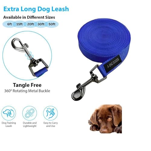 Dog Training Leash 50ft, 30ft, 20ft, 15ft and 6ft Long Leads, Dog Training | Extra Long Dog Leash with Handle Great for Puppies & Dogs Training |Dog Leash| Nylon Durable Traction Rope