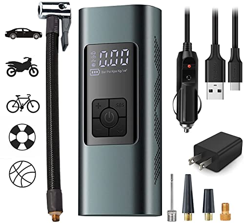 Portable Tire Inflator Air Compressor Cordless, DC12V 6000mA Backpack Digital Air Pump for 2 Car Tires/Time, 150PSI Auto-Off Tire Pump with Pressure Gauge for Car Bike Balls, Power Bank w/LED Light