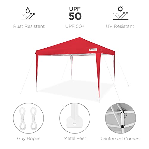 Best Choice Products 10x10ft Pop Up Canopy Outdoor Portable Folding Instant Lightweight Gazebo Shade Tent w/Adjustable Height, Wind Vent, Carrying Bag - Red