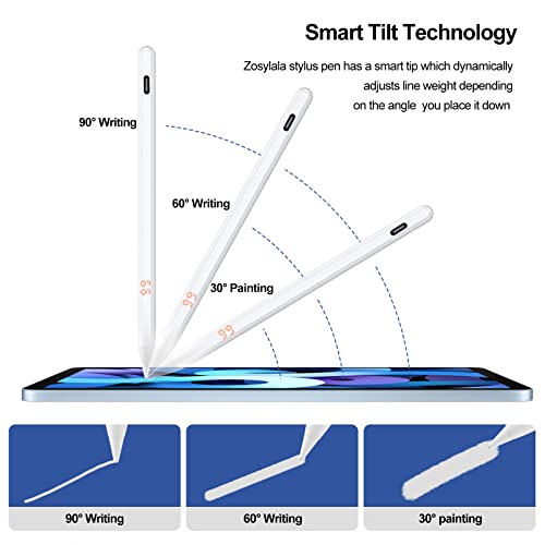 Zosylala Stylus Pen for iPad with Power Display,Palm Rejection,Comptable with Apple iPad 10th/9th/8th/7th/6th Gen,iPad Air 3rd/4th/5th Gen,iPad Mini 5/6th Gen,iPad Pro(2018-2023)-White