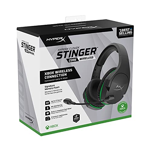 HyperX CloudX Stinger Core – Wireless Gaming Headset, for Xbox Series X|S and Xbox One, Memory Foam & Premium Leatherette Ear Cushions, Noise-Cancelling Microphone, Mic Monitoring, Black