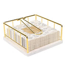 Livabber Flat Napkin Holder with Marble Base, All Metal Kitchen Napkin Holder with Weighted Tension Arm Rustic Tissue Paper Dispenser for Countertop, Table Kitchen, Dining Room (Gold)