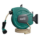 Retractable Garden Hose Reel -1/2 in x 100 ft Wall Mounted Water Hose Reel Outdoor Organizer for Garden Watering, Include Sprayer & 9 Pattern Nozzle, Auto Rewind/Any Length Lock/ 180°Swivel Bracket