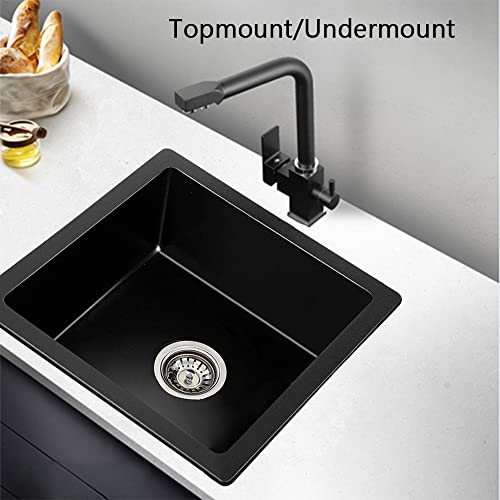 Aterru Kitchen Sink Granite Stone Laundry Sinks Single Bowl Top Under Mount Black 410x410mm