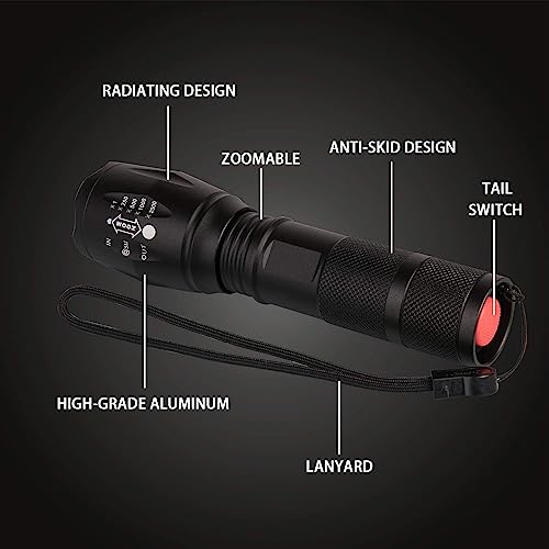 LED Torch High Lumens Flashlights Tactical Flashlight with Adjustable Focus a Water Resistant Torch for Outdoor Zoomable 5Modes Water Resistant, Handheld Light/LED Torch