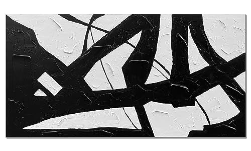 zoinart Large Black and White Wall Paintings 60x30 Inches Modern Abstract Texture Canvas Wall Art Minimalism Artwork