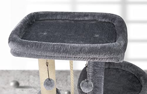 Youpet Fashion Design Cat Tree with Cat Condo Hammock and Two Replacement Hanging Balls,Grey