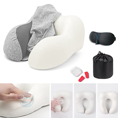 Travel Neck Pillow Memory Foam Pillow, Travel Pillow Kit Deal for Airplane,Comfortable & Breathable Cover,Travel Essentials Kit with 3D Eye Masks, Earplugs and Storage Bag