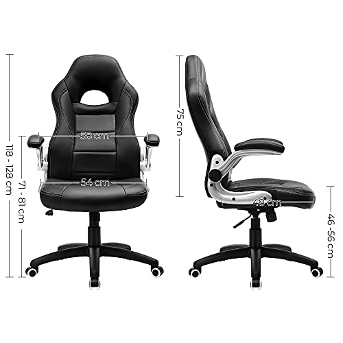 SONGMICS Racing Office Chair with 79 cm High Back Adjustable Armrest and Tilt Function Swivel Desk Computer Chair PU,Black, OBG28BUK