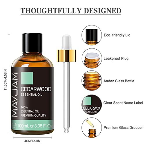 MAYJAM Cedarwood Essential Oils 100ml, 100% Pure Natural Essential Oils, Therapeutic-Grade Aromatherapy Essential Oil, Fragrance Oils for Diffuser, Humidifier, Relax, Sleep, Perfect Gifts