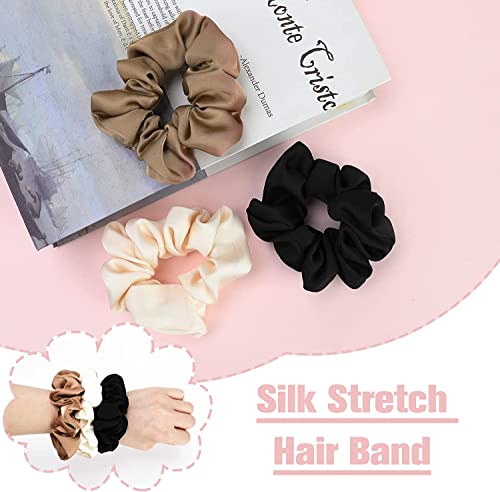 Big Real Silk Scrunchies,3Pcs Silk Satin Hair Ties Ropes Soft Elastic Hair Band Ponytail Holder Large Jumbo Hair Scrunchy,Silk Scrunchies Pure Silk Scrunchies,No Crease Silk Scrunchie Silk Hair Tie