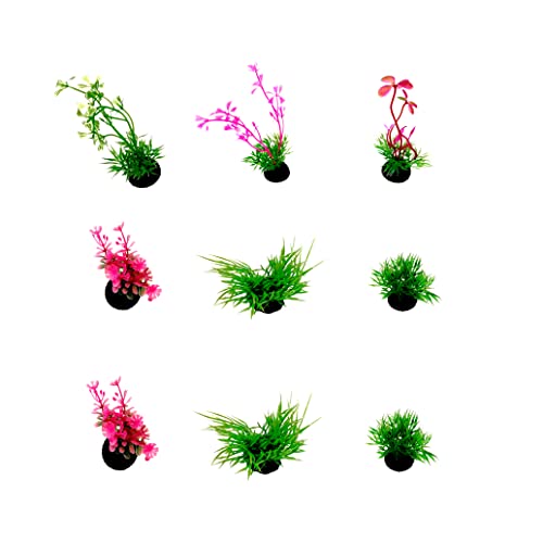 Small Artificial Aquatic Plants ，Plastic Aquariums Plants Decorations,Used for Household and Office Aquarium Simulation Plastic Hydroponic Plants（9 Pack）