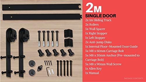 2M Antique Classic Style Single Sliding Barn Door Hardware Track Roller Kit Model A 2M Single Door Kit