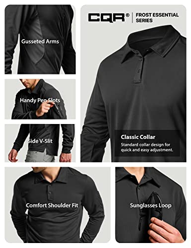 CQR Men's Polo Shirt, Long Sleeve Tactical Shirts, Dry Fit Lightweight Golf Shirts, Outdoor UPF 50+ Pique Shirt TOK004-BLK Large