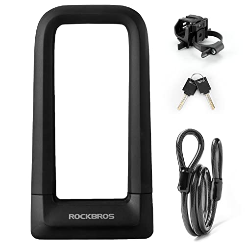 ROCKBROS Bike U Lock, Heavy Duty Anti Theft Bike U Lock with Cable Silicone Cover (Max 22.5MM Bike U Lock+Keys+1.2M/4Ft Steel Cable+Mounting Bracket)