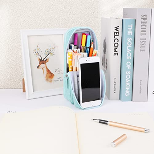 iSuperb Standing Pencil Case 6 Compartments Pencil Pouch Large Capacity Pen Bag Phone Holder Mobile Phone Bracket Stationery Pouch for Women