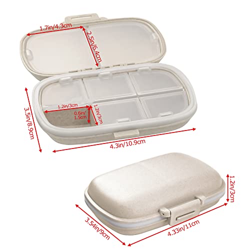 Zuiaso 1Pack Daily Pill Organizer, 8 Compartments Travel Pill Case for Pocket Purse Portable Medicine Vitamin Container Beige