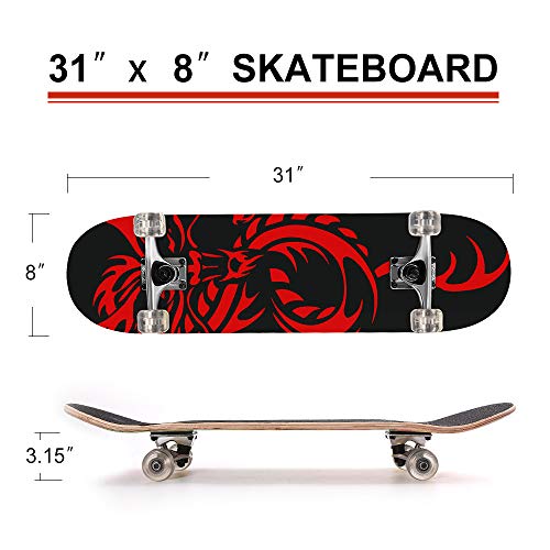 ChromeWheels 31 inch Skateboard Double Kick Skate Board Cruiser Longboard 8 Layer Maple Deck Skateboards for Kids and Beginners