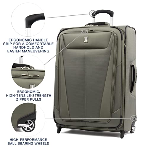 Travelpro Maxlite 5 Softside Expandable Upright 2 Wheel Luggage, Lightweight Suitcase, Men and Women, Slate Green, Checked-Medium 26-Inch, Maxlite 5 Softside Lightweight Expandable Upright Luggage
