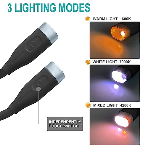 Gominimo Adjustable LED Neck Reading Light, Rechargeable and Long-Lasting 1000mAh Battery, 3 Color Modes, Bendable, Ideal for Reading, Knitting, Camping, and Repairing (Black)