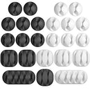 Wirever Cable Management Cable Clips - 24 Pack Cable Organizer Cable Holder for Cord Management - Adhesive Cord Organizer Cord Holder for Desk Cable Management - Black and White Wire Organizer Clips