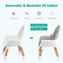 BABY JOY 5 in 1 High Chair, Convertible High Chairs for Babies and Toddlers/Booster Seat/Table and Chair Set, Infant Wooden Highchair w/ 5-Point Harness, 4-Position Removable Tray & PU Cushion (Gray)
