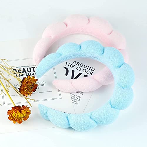 Solid Color Spong Headband Hair Bands Spa Headband for Women Winter Sponge Headbands Hoop Hair Bezel Hair Accessories Fashion (Blue)