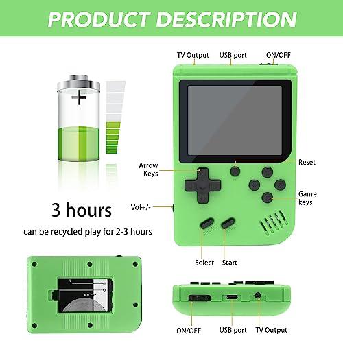 PTEROMYS Retro Handheld Game Console with 500 Classical FC Games-2.8 Inches Screen Portable Video Game Consoles (Game-Green)
