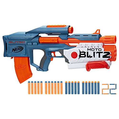 NERF Elite 2.0 Motoblitz Blaster with Scope, Motorized 10-Dart Blasting, Airblitz 6 Darts, 22 Darts, Outdoor Toys for 8 Year Old Boys & Girls, Multicolor (F5872)