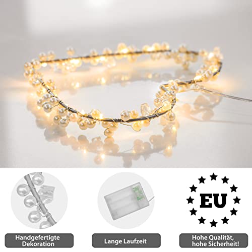CozyHome 20 LED Heart Light Wreath Battery Operated Warm White Window Lighting Decorative Hearts for Hanging All Year Window Decoration Pearl Wedding Gifts Fairy Lights Hearts Turquoise Wreath Wedding