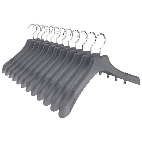 MR.SIGA Plastic Extra Wide Suit Hangers, Pack of 12, Width: 15.5" x 1.4" Depth, Notched Shoulders & Swivel Hooks, Translucent Grey